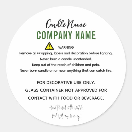 Kaars Waarschuwingsinstructie Ronde Sticker (Voorkant)