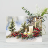 Kaarsen bessen en dennen budget Kerstmis Feestdagenkaart (Staand voorkant)