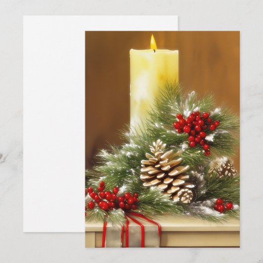 Kaarsen bessen en dennenappels budget Kerstmis Feestdagenkaart (Voorkant / Achterkant)