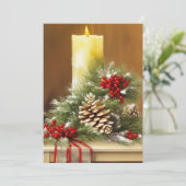 Kaarsen bessen en dennenappels budget Kerstmis Feestdagenkaart (Staand voorkant)