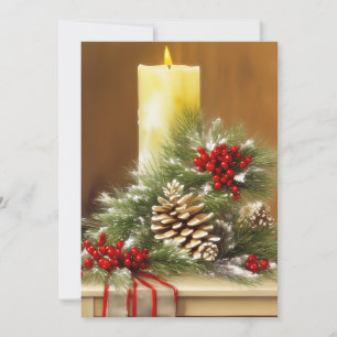 Kaarsen bessen en dennenappels budget Kerstmis Feestdagenkaart