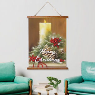 Kaarsen bessen en dennenappels hangend wandkleed