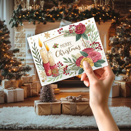 Kaarsen & Bloemen Kerst Kaart