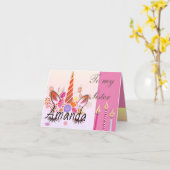 Kaarsen eenhoorn gezicht taart Verjaardag Kaart (Gele Bloem)