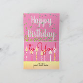 Kaarsen eenhoorn gezicht taart Verjaardag Kaart (Binnen)