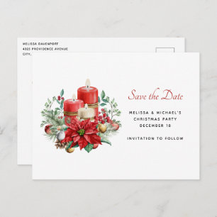 Kaarsen en bloemboeket Kerstmis Save the Date Uitnodiging Briefkaart