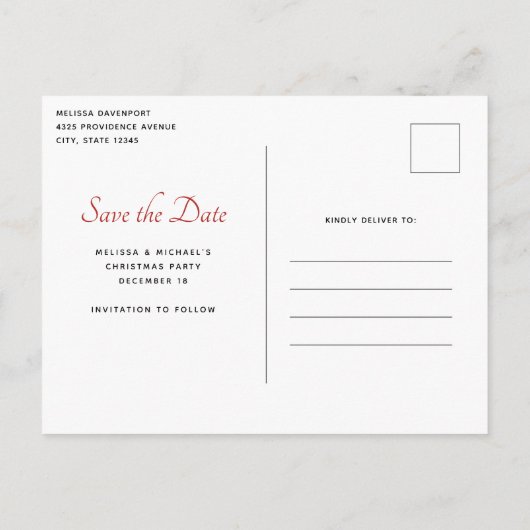 Kaarsen en bloemboeket Kerstmis Save the Date Uitnodiging Briefkaart (Achterkant)