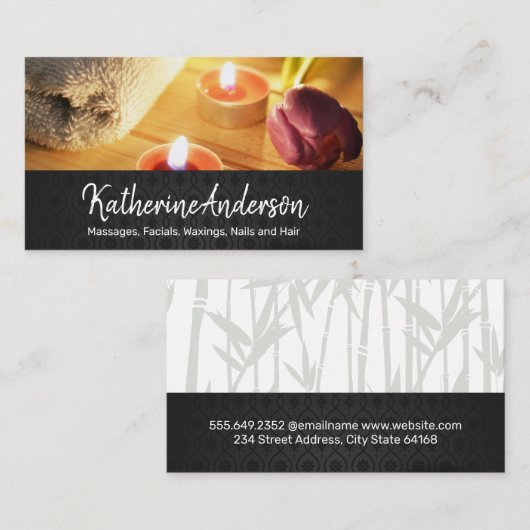 Kaarsen en Bloemen Dag Spa | Bamboe Achtergrond Afsprakenkaartje (Voorkant / Achterkant)