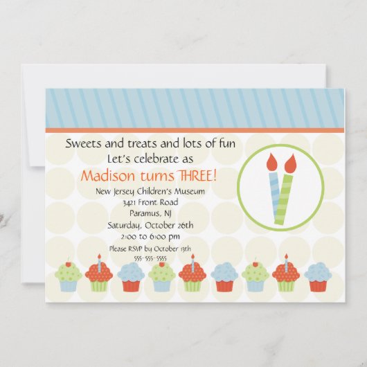 Kaarsen en cupcakes, uitnodiging op zaterdag (Voorkant)