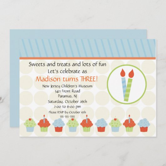Kaarsen en cupcakes, uitnodiging op zaterdag (Voorkant / Achterkant)