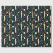 Kaarsen en groen Kerstmis Cadeaupapier (Vlak)