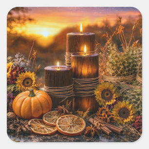 Kaarsen en oogst Mabon Herfst Equinox Vierkante Sticker
