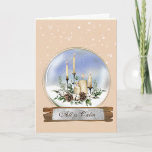 Kaarsen en pine Bough Snow Wereldbol met kerstkaar Kaart