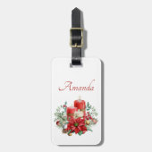 Kaarsen en Poinsettia Boeket Kerstmis Bagagelabel (Voorkant verticaal)