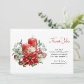  kaarsen en Poinsettia Boeket Kerstmis Bedankkaart (Staand voorkant)