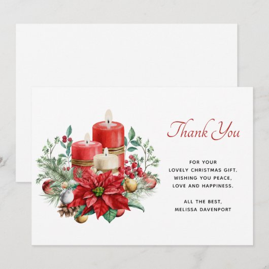  kaarsen en Poinsettia Boeket Kerstmis Bedankkaart (Voorkant / Achterkant)