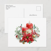 Kaarsen en Poinsettia Boeket Kerstmis Briefkaart (Voorkant / Achterkant)