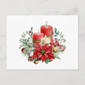 Kaarsen en Poinsettia Boeket Kerstmis Briefkaart (Voorkant)