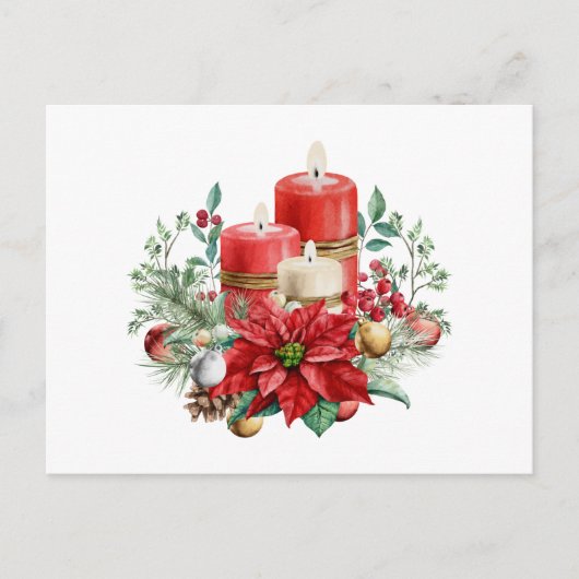 Kaarsen en Poinsettia Boeket Kerstmis Briefkaart (Voorkant)