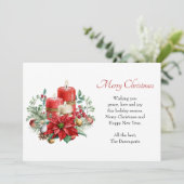 kaarsen en Poinsettia Boeket Kerstmis Feestdagenkaart (Staand voorkant)