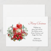 kaarsen en Poinsettia Boeket Kerstmis Feestdagenkaart (Voorkant / Achterkant)