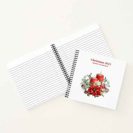 Kaarsen en Poinsettia Boeket Kerstmis Notitieboek (Binnen)