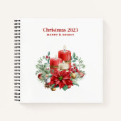 Kaarsen en Poinsettia Boeket Kerstmis Notitieboek (Voorkant)