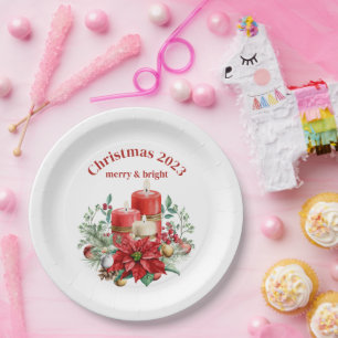 Kaarsen en Poinsettia Boeket Kerstmis Papieren Bordje