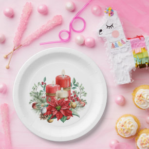 kaarsen en Poinsettia Boeket Kerstmis Papieren Bordje
