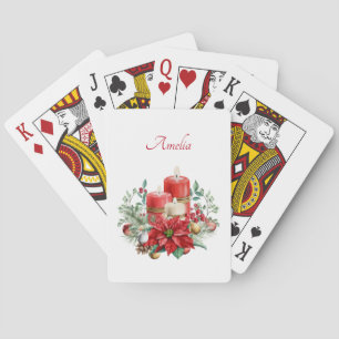 Kaarsen en Poinsettia Boeket Kerstmis Pokerkaarten