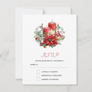 kaarsen en Poinsettia Boeket Kerstmis RSVP Kaartje