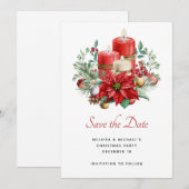 kaarsen en Poinsettia Boeket Kerstmis Save The Date (Voorkant / Achterkant)