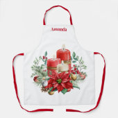 Kaarsen en Poinsettia Boeket Kerstmis Schort (Voorkant)