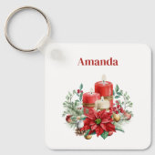 Kaarsen en Poinsettia Boeket Kerstmis Sleutelhanger (Voorkant)