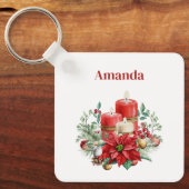 Kaarsen en Poinsettia Boeket Kerstmis Sleutelhanger (Voorkant)
