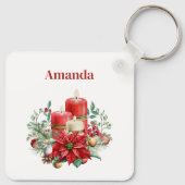 Kaarsen en Poinsettia Boeket Kerstmis Sleutelhanger (Achterkant)