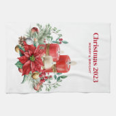 Kaarsen en Poinsettia Boeket Kerstmis Theedoek (Horizontaal)