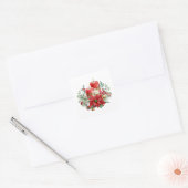 Kaarsen en Poinsettia Boeket Kerstmis Vierkante Sticker (Envelop)