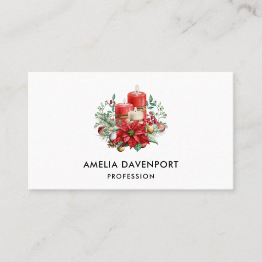  kaarsen en Poinsettia Boeket Kerstmis Visitekaartje (Voorkant)