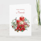 kaarsen en Poinsettia Boeket Verjaardag Kaart (Voorkant)