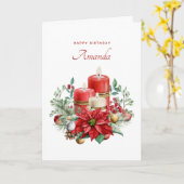  kaarsen en Poinsettia Boeket Verjaardag Kaart (Gele Bloem)
