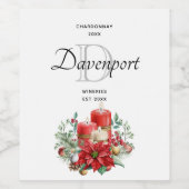 Kaarsen en Poinsettia Boeket Wijn Maken Wijn Etiket (Enkel label)