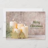 Kaarsen en sinaasappelen met kerstmis feestdagenkaart (Voorkant)