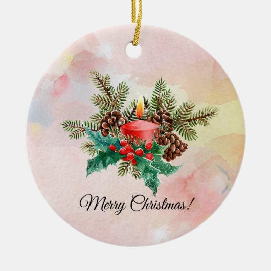 Kaarsen en waterverf-mazelen keramisch ornament (Voorkant)