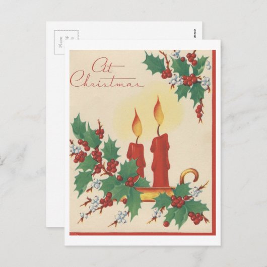 kaarsen en witte kerstkaart feestdagenkaart (Voorkant / Achterkant)