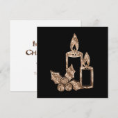Kaarsen Holly Modern Black en Gold Kerstmis Feestdagenkaart (Voorkant / Achterkant)