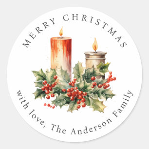 Kaarsen Hulst Rode Bessen Kerst Vakantie Ronde Sticker
