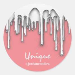 Kaarsen Kleine BusIness Naam Zilver Grijs Roze Ronde Sticker