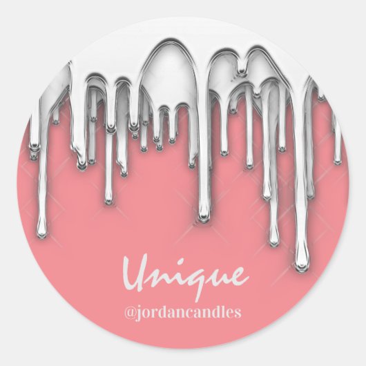 Kaarsen Kleine BusIness Naam Zilver Grijs Roze Ronde Sticker (Voorkant)