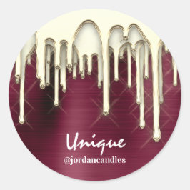Kaarsen Kleine Buszaken Naam Gouden Drips Burgund Ronde Sticker